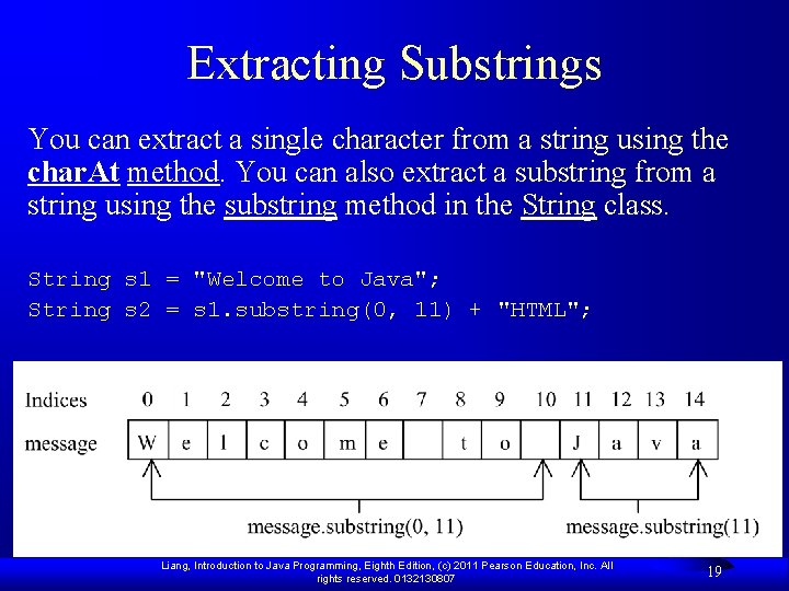 Extracting Substrings You can extract a single character from a string using the char. Extracting Substrings You can extract a single character from a string using the char.