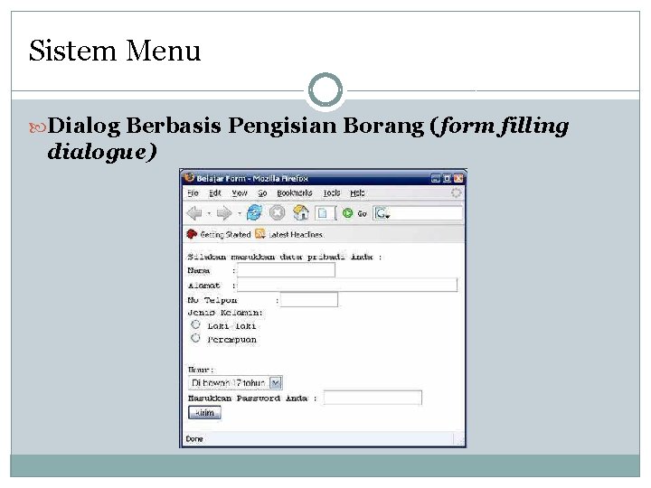 Sistem Menu Dialog Berbasis Pengisian Borang (form filling dialogue) 