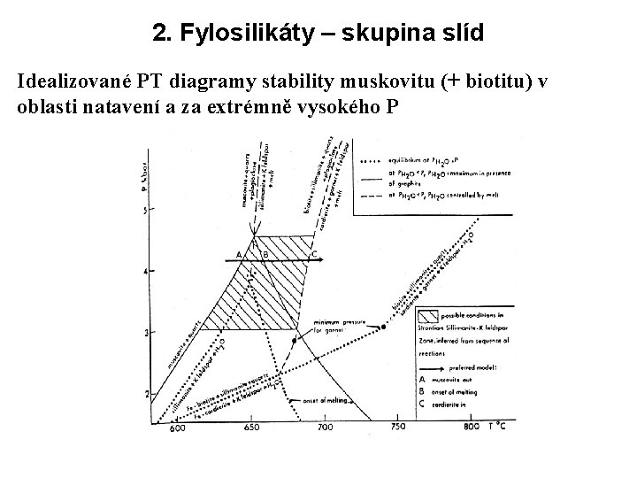 2. Fylosilikáty – skupina slíd Idealizované PT diagramy stability muskovitu (+ biotitu) v oblasti