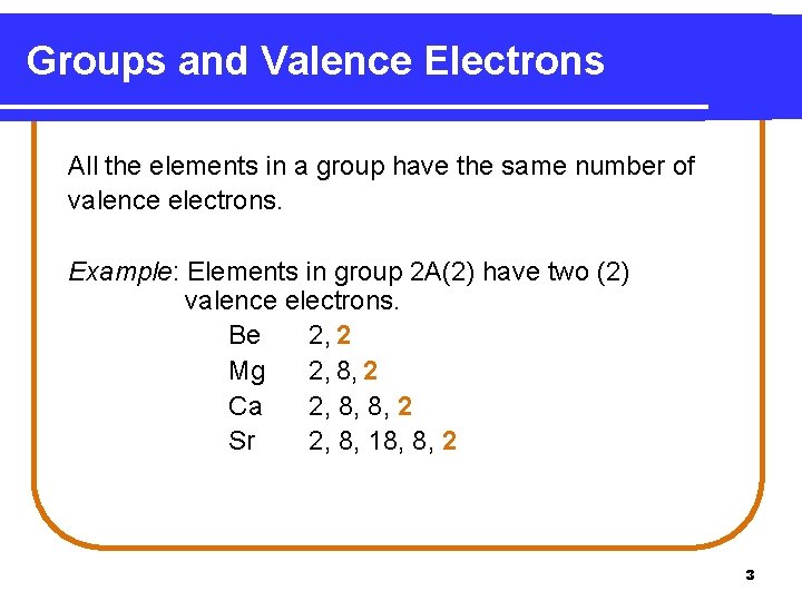 Groups and Valence Electrons All the elements in a group have the same number Groups and Valence Electrons All the elements in a group have the same number