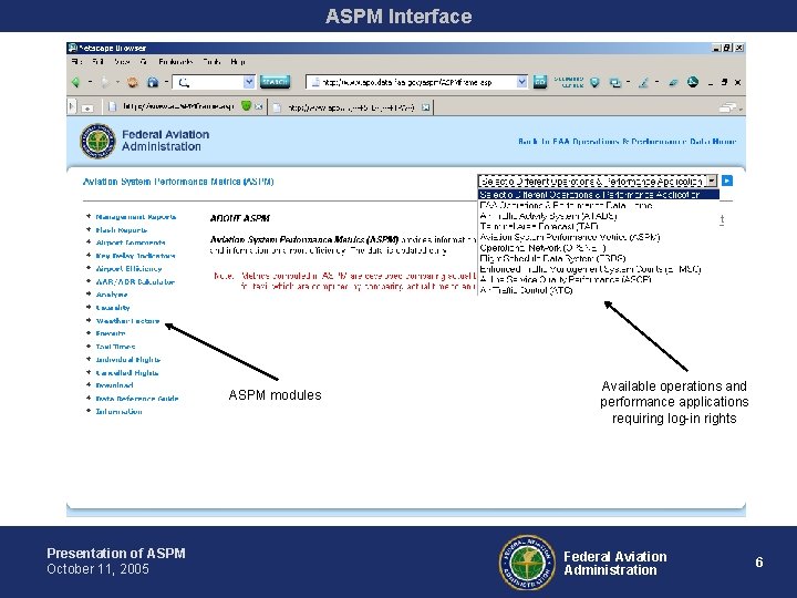 ASPM Interface ASPM modules Presentation of ASPM October 11, 2005 Available operations and performance