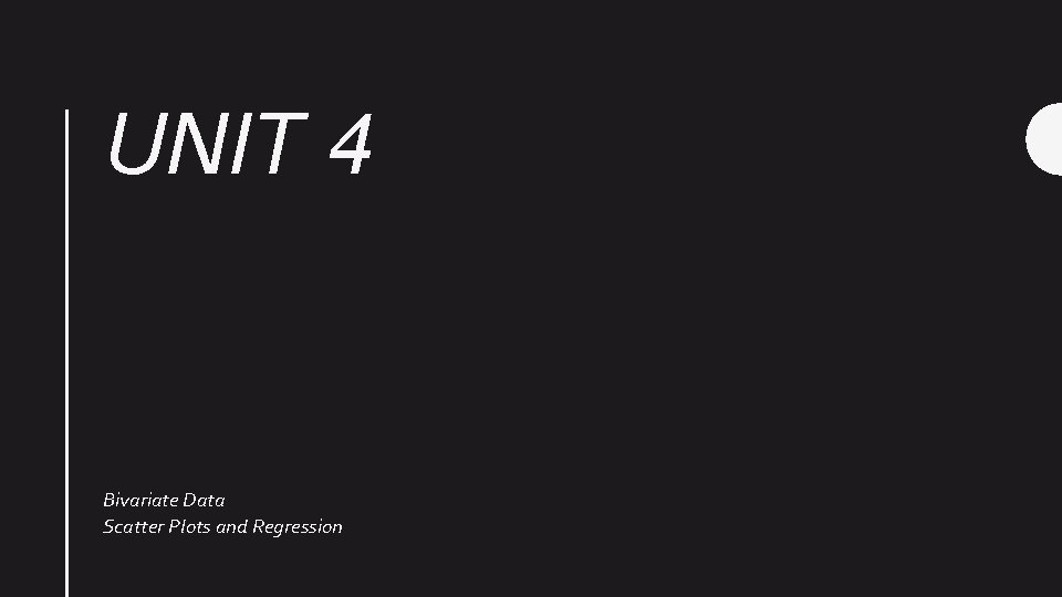 UNIT 4 Bivariate Data Scatter Plots and Regression 