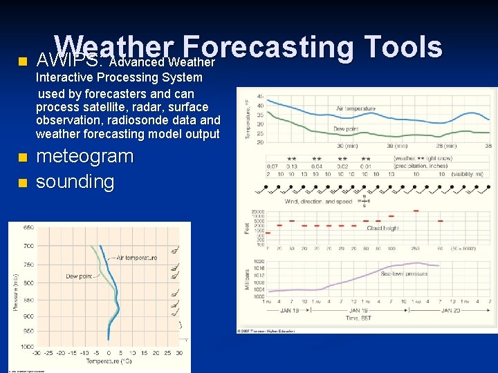 Weather Forecasting Tools n AWIPS: Advanced Weather Interactive Processing System used by forecasters and