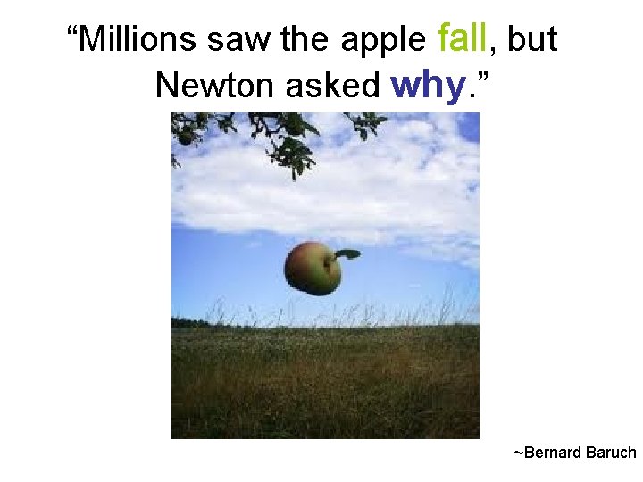 “Millions saw the apple fall, but Newton asked why. ” ~Bernard Baruch 