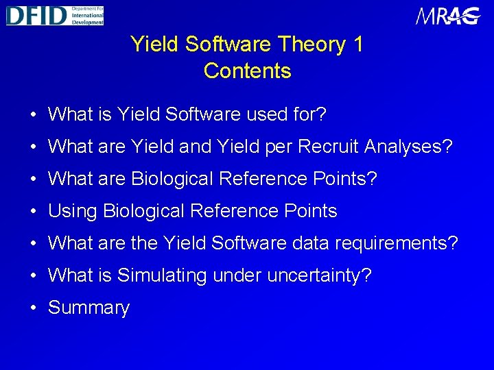 Yield Software Theory 1 Contents • What is Yield Software used for? • What