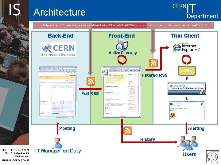 Architecture https: //cern. ch/alerts/_layouts/listfeed. aspx? List=50 ba 07%2. . . http: //cern. ch/cernalerts/alerts. aspx?