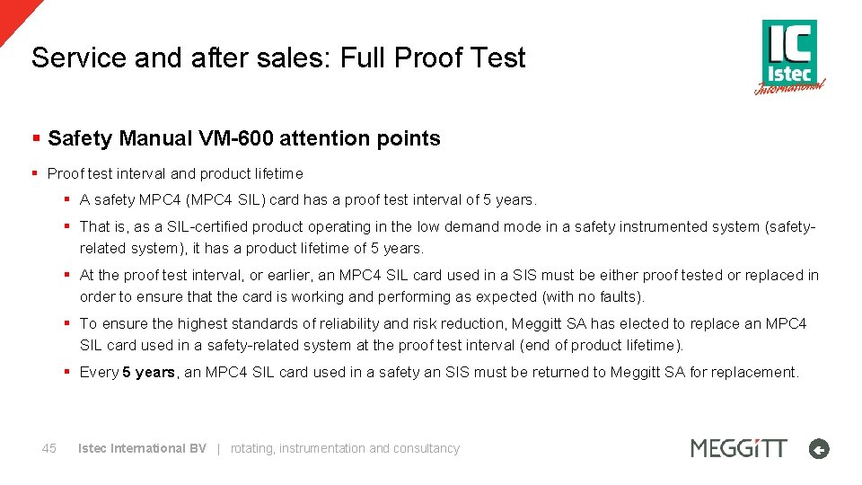 Service and after sales: Full Proof Test § Safety Manual VM-600 attention points §