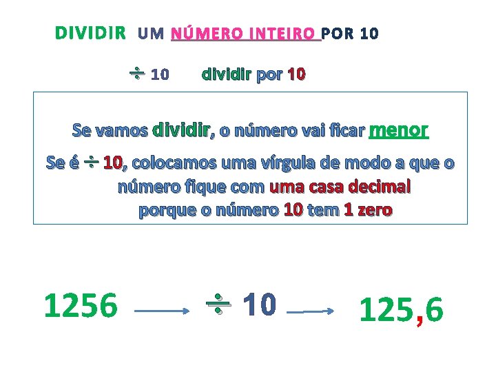 DIVIDIR UM NÚMERO INTEIRO POR 10 dividir por 10 Se vamos dividir, o número