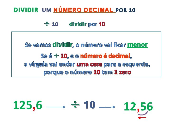 DIVIDIR UM NÚMERO DECIMAL POR 10 dividir por 10 Se vamos dividir, o número