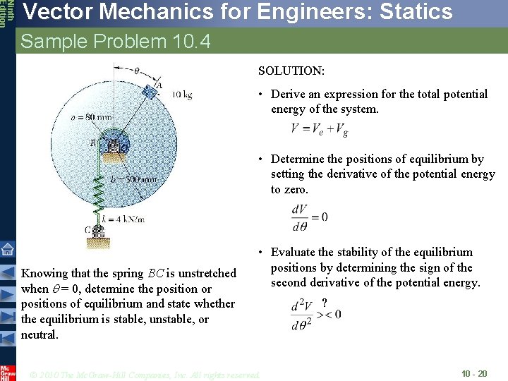 Ninth Edition Vector Mechanics for Engineers: Statics Sample Problem 10. 4 SOLUTION: • Derive