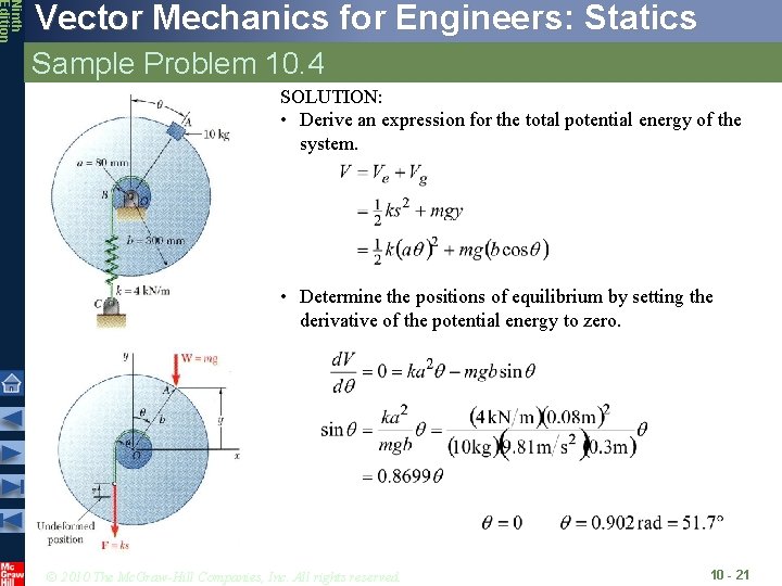 Ninth Edition Vector Mechanics for Engineers: Statics Sample Problem 10. 4 SOLUTION: • Derive