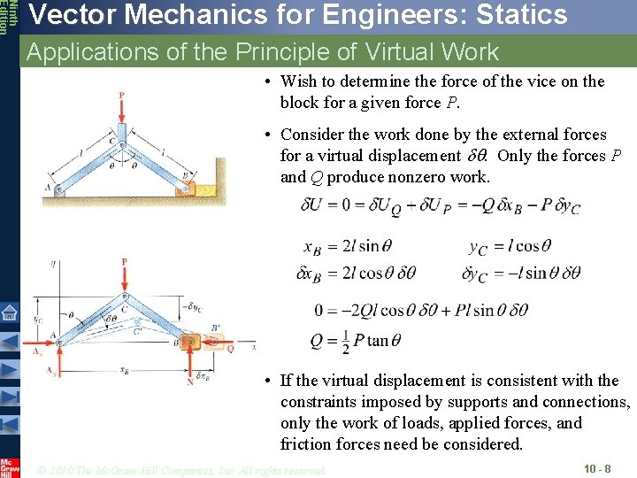 Ninth Edition Vector Mechanics for Engineers: Statics Applications of the Principle of Virtual Work