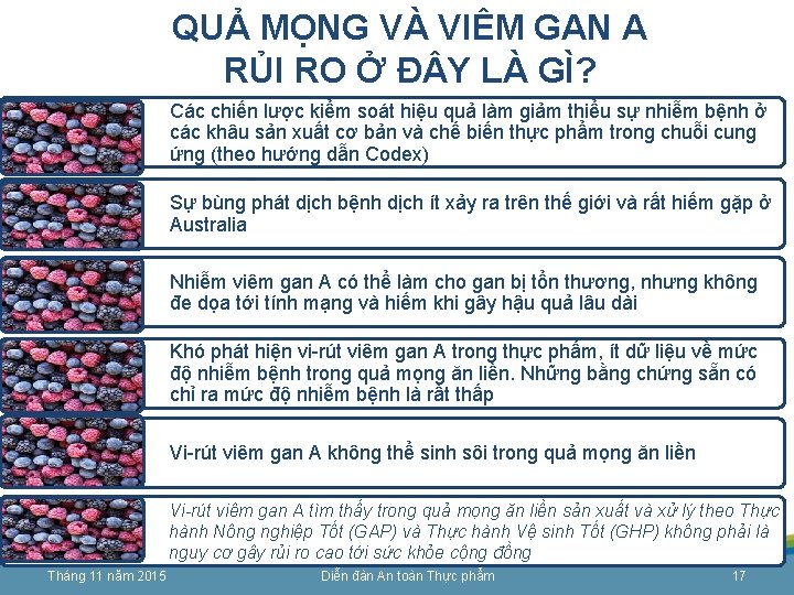 QUẢ MỌNG VÀ VIÊM GAN A RỦI RO Ở Đ Y LÀ GÌ? Các