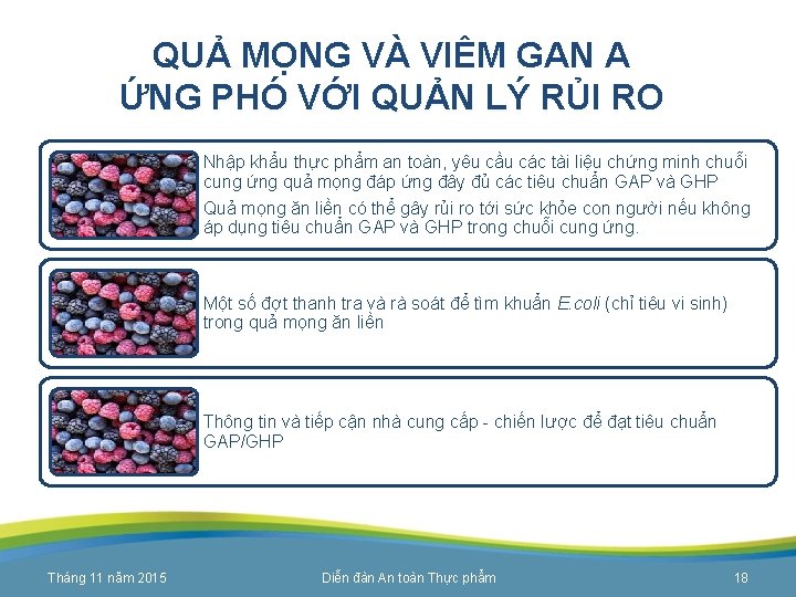 QUẢ MỌNG VÀ VIÊM GAN A ỨNG PHÓ VỚI QUẢN LÝ RỦI RO Nhập