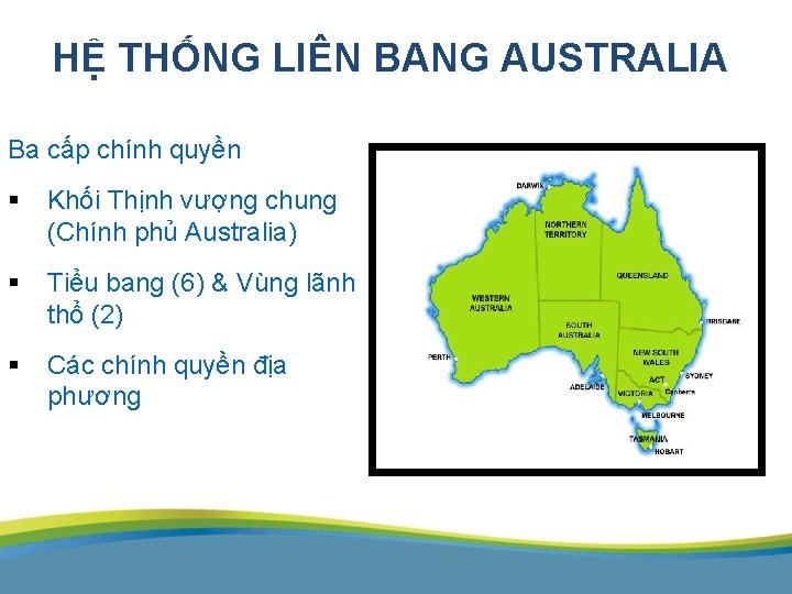 HỆ THỐNG LIÊN BANG AUSTRALIA Ba cấp chính quyền § Khối Thịnh vượng chung