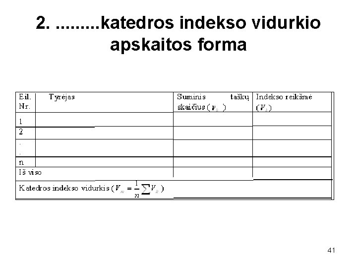 2. . katedros indekso vidurkio apskaitos forma 41 