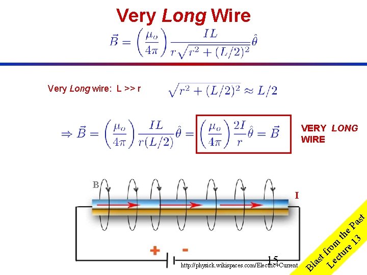 Very Long Wire Very Long wire: L >> r VERY LONG WIRE B I