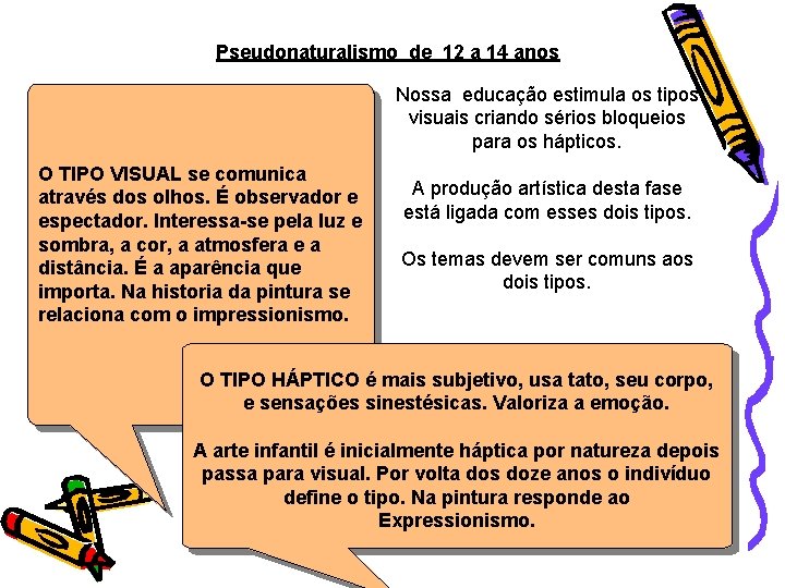 Pseudonaturalismo de 12 a 14 anos Nossa educação estimula os tipos visuais criando sérios