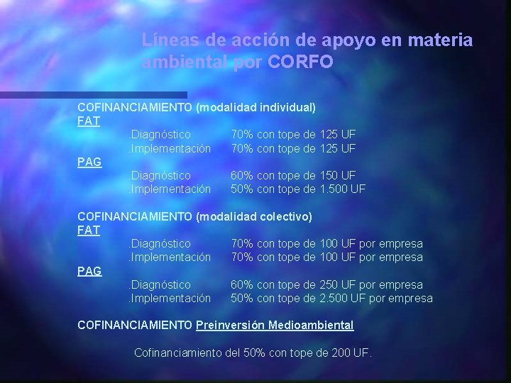 Líneas de acción de apoyo en materia ambiental por CORFO COFINANCIAMIENTO (modalidad individual) FAT.