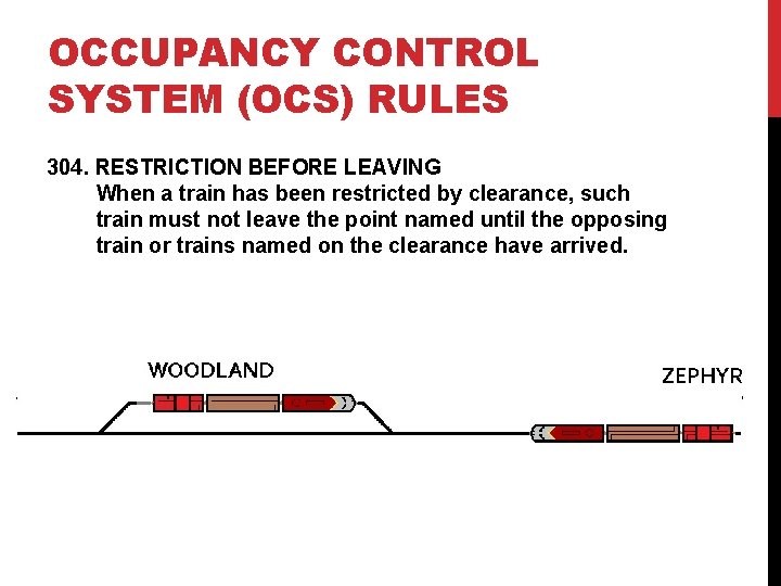 OCCUPANCY CONTROL SYSTEM (OCS) RULES 304. RESTRICTION BEFORE LEAVING When a train has been