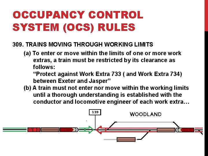 OCCUPANCY CONTROL SYSTEM (OCS) RULES 309. TRAINS MOVING THROUGH WORKING LIMITS (a) To enter