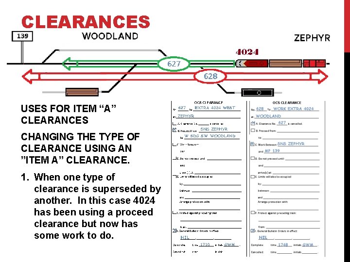 CLEARANCES USES FOR ITEM “A” CLEARANCES CHANGING THE TYPE OF CLEARANCE USING AN ”ITEM