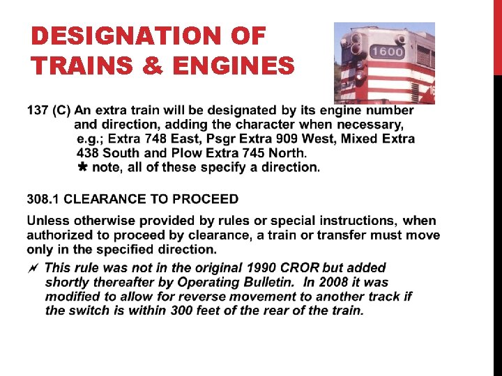 DESIGNATION OF TRAINS & ENGINES 