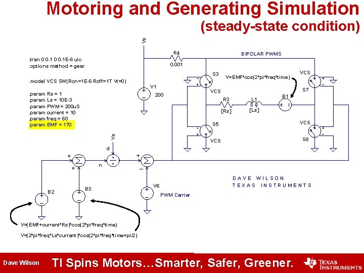 Motoring and Generating Simulation Vs (steady-state condition) R 4. tran 0 0. 1 E-6