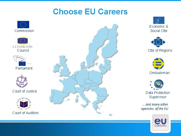 Choose EU Careers Commission Council Economic & Social Ctte of Regions Parliament Ombudsman Court