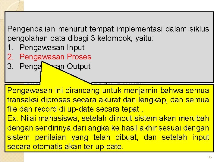 Klasifikasi Pengendalian Intern Pengendalian menurut tempat implementasi dalam siklus pengolahan data dibagi 3 kelompok,