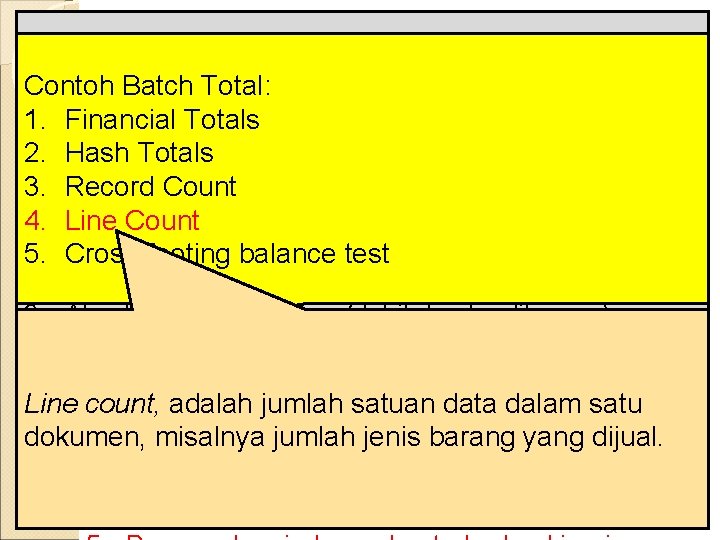 Pengecekan KOMPONEN internal untuk menjamin bahwa transaksi SPI COSO Contoh Batch AKTIVITAS PENGENDALIAN diproses