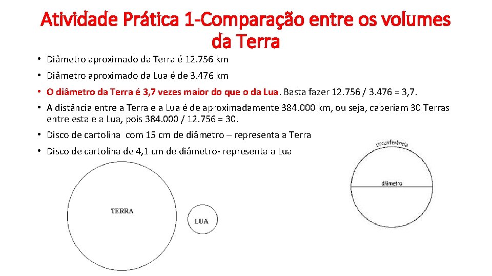 Atividade Prática 1 -Comparação entre os volumes da Terra • Diâmetro aproximado da Terra