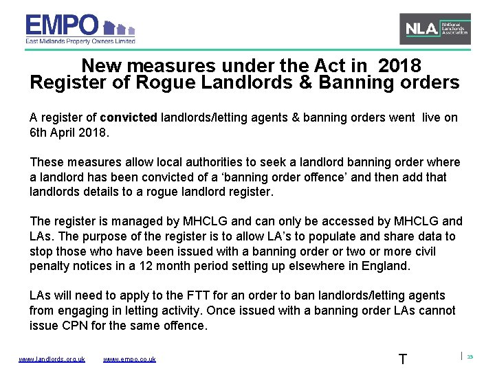 New measures under the Act in 2018 Register of Rogue Landlords & Banning orders