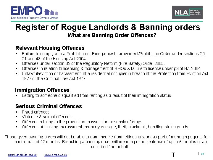 Register of Rogue Landlords & Banning orders What are Banning Order Offences? Relevant Housing