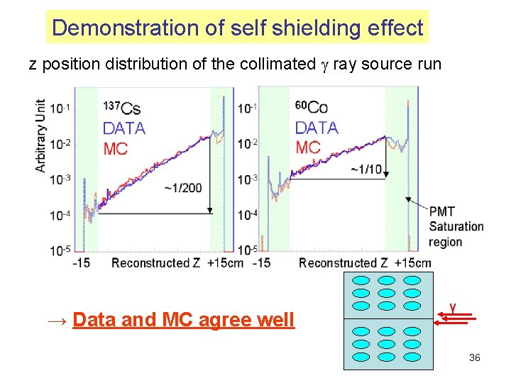 Demonstration of self shielding effect z position distribution of the collimated g ray source