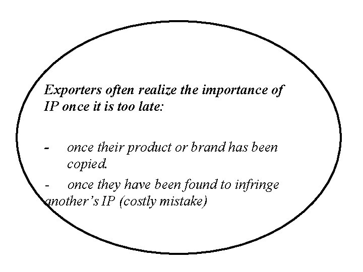 Exporters often realize the importance of IP once it is too late: - once Exporters often realize the importance of IP once it is too late: - once