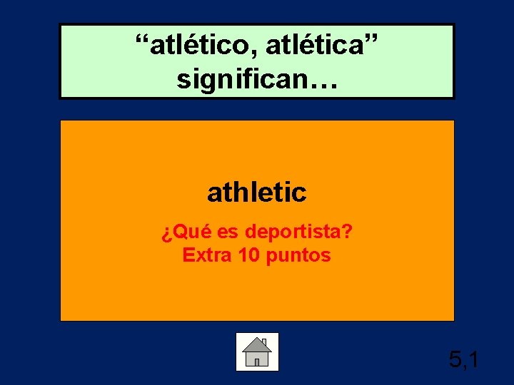 “atlético, atlética” significan… athletic ¿Qué es deportista? Extra 10 puntos 5, 1 