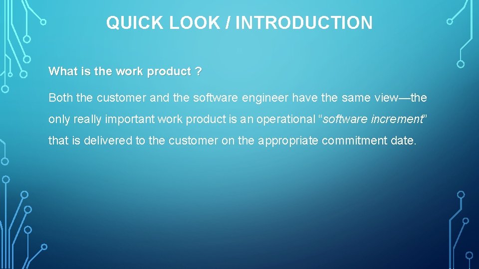 QUICK LOOK / INTRODUCTION What is the work product ? Both the customer and