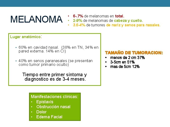 MELANOMA • • • 6 -. 7% de melanomas en total. 2 -9% de