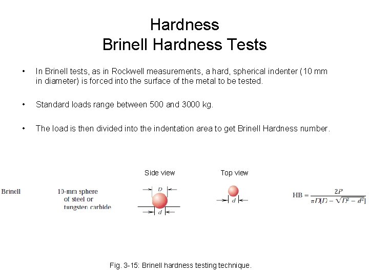 Hardness Brinell Hardness Tests • In Brinell tests, as in Rockwell measurements, a hard,