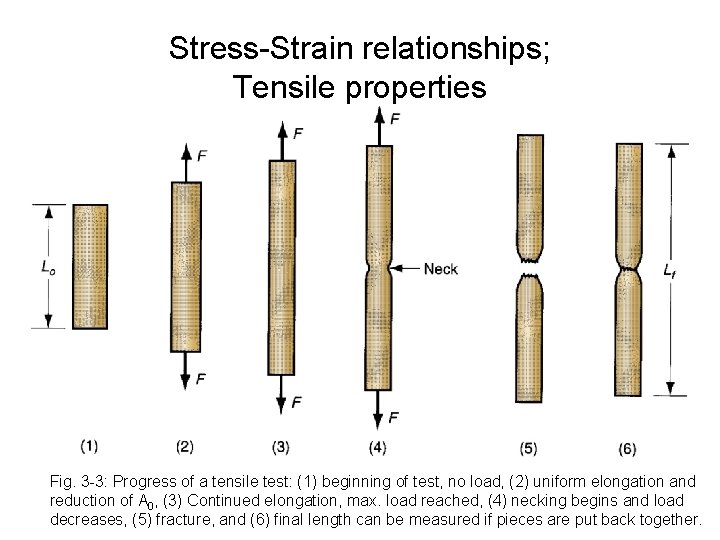 Stress-Strain relationships; Tensile properties Fig. 3 -3: Progress of a tensile test: (1) beginning