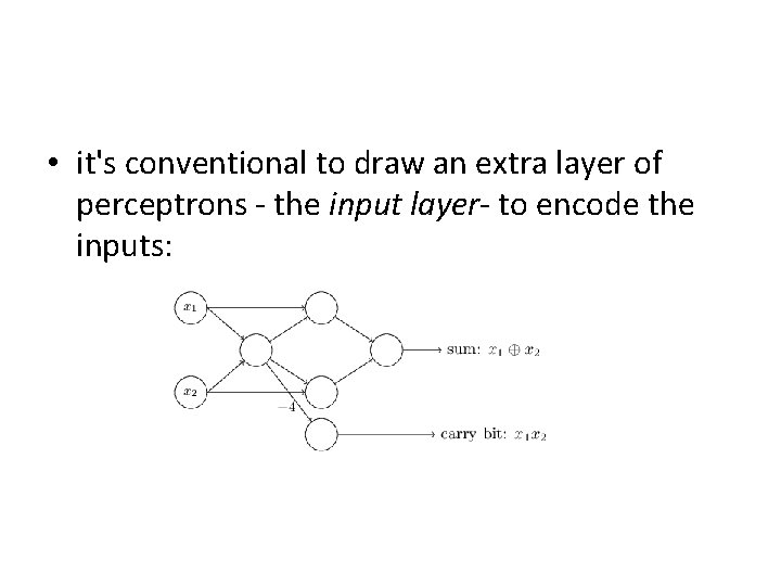  • it's conventional to draw an extra layer of perceptrons - the input
