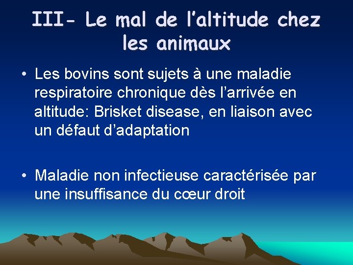 III- Le mal de l’altitude chez les animaux • Les bovins sont sujets à