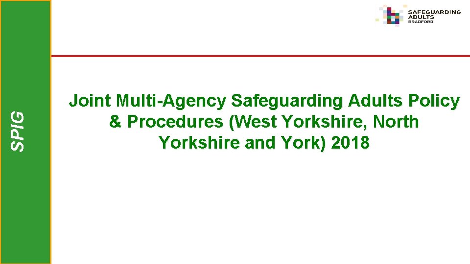 SPIG Joint Multi-Agency Safeguarding Adults Policy & Procedures (West Yorkshire, North Yorkshire and York)