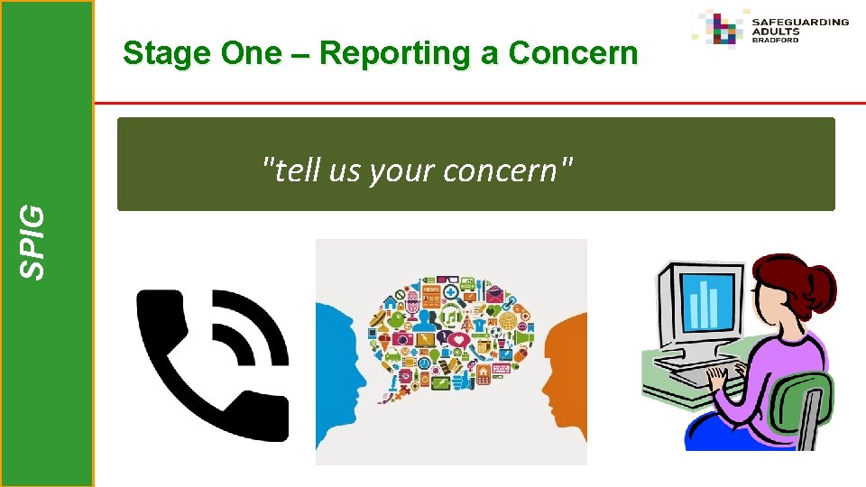 Stage One – Reporting a Concern SPIG "tell us your concern" 