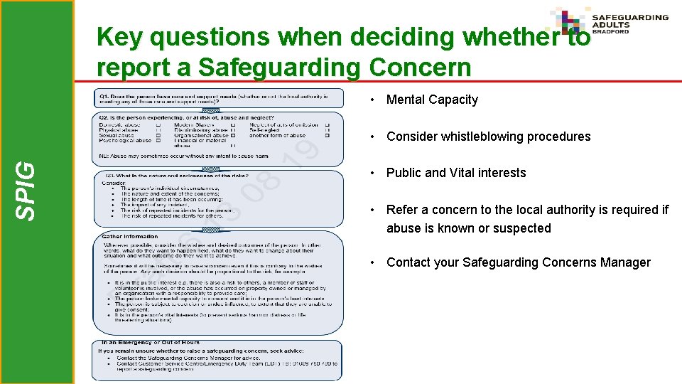 Key questions when deciding whether to report a Safeguarding Concern • Mental Capacity SPIG