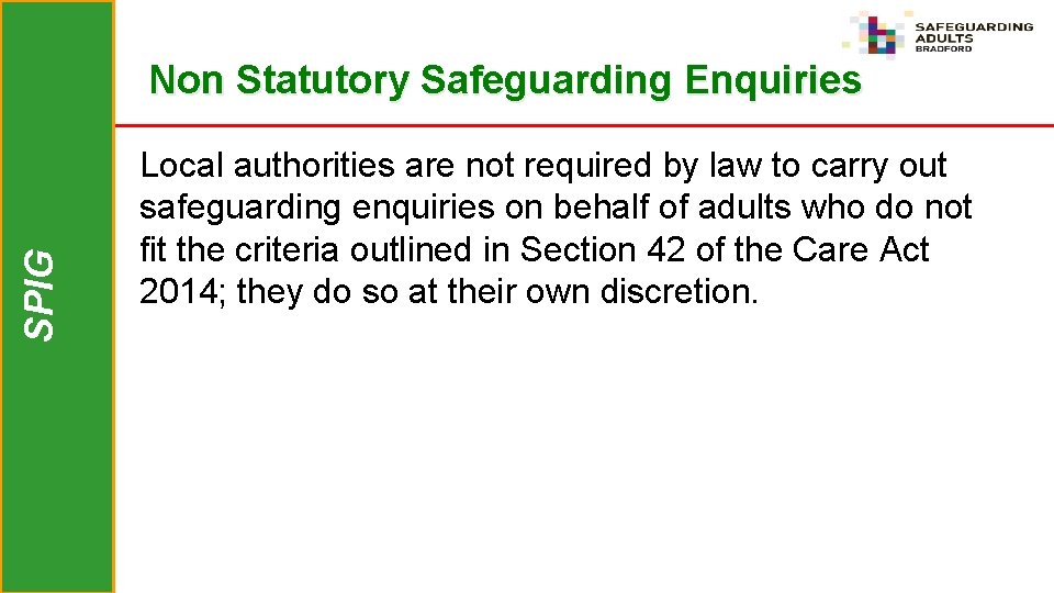 SPIG Non Statutory Safeguarding Enquiries Local authorities are not required by law to carry