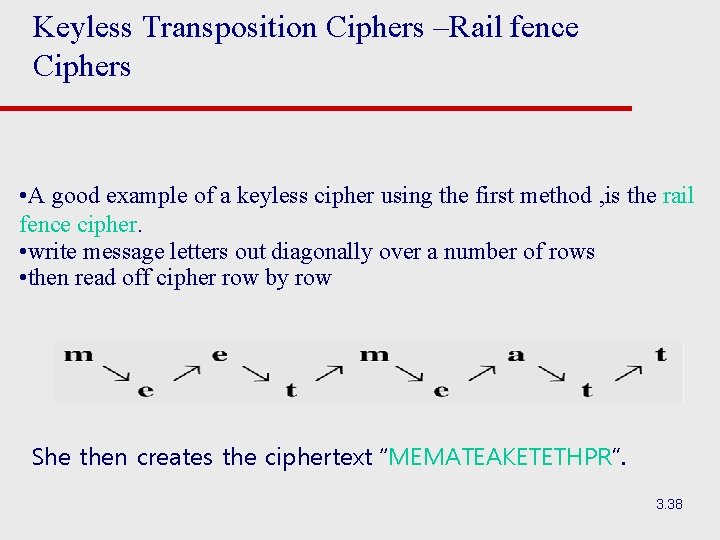 Keyless Transposition Ciphers –Rail fence Ciphers • A good example of a keyless cipher