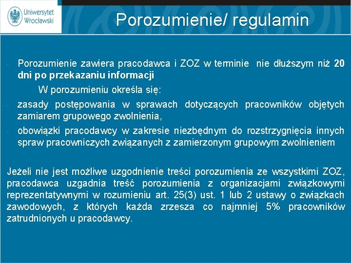 Porozumienie/ regulamin - Porozumienie zawiera pracodawca i ZOZ w terminie dłuższym niż 20 dni