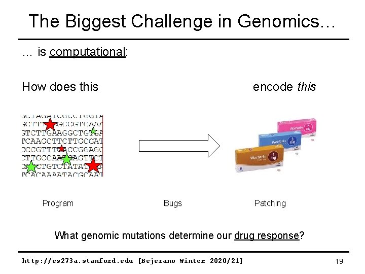 The Biggest Challenge in Genomics… … is computational: How does this Program encode this